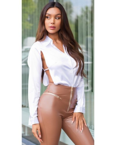 Camasa dama alba din satin cu decupaje in talie Kardashian Camasa dama alba din satin cu decupaje in talie Kardashian - jojofashion.ro