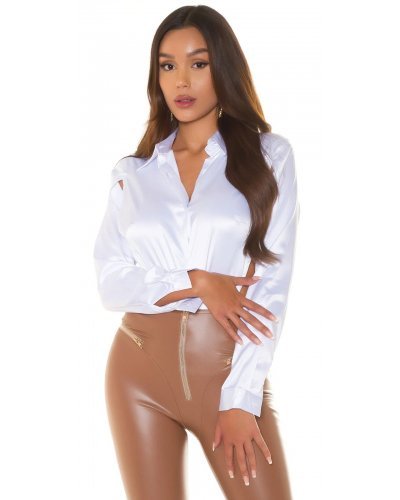 Camasa dama alba din satin cu decupaje in talie Kardashian Camasa dama alba din satin cu decupaje in talie Kardashian - jojofashion.ro
