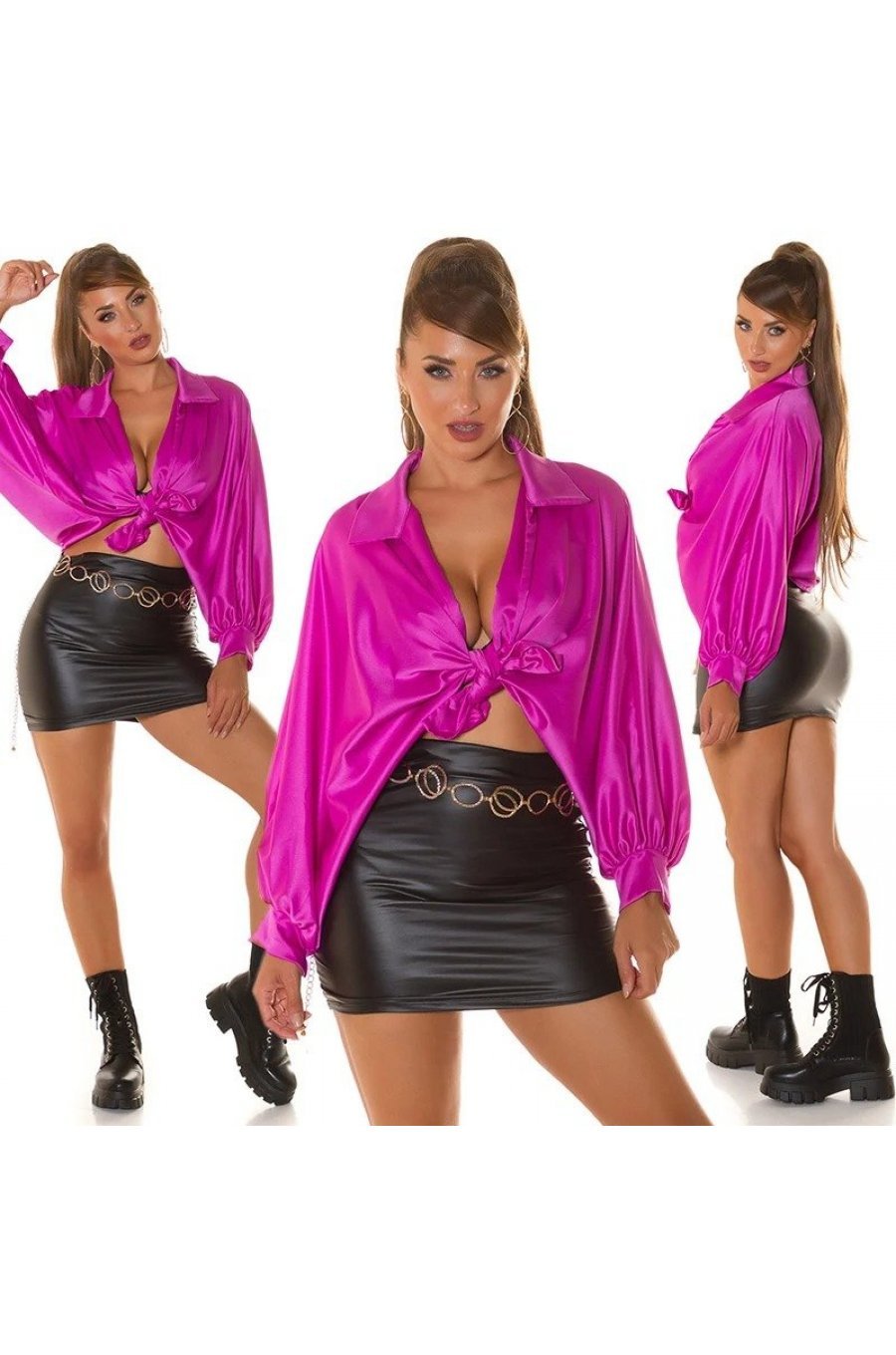 Camasa dama crop oversize roz fucsia Kamoky Camasa dama crop oversize roz fucsia Kamoky 5 - jojofashion.ro