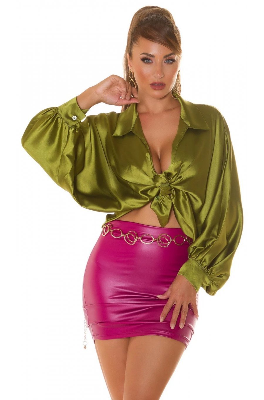 Camasa dama crop oversize verde kaki Kamoky Camasa dama crop oversize verde kaki Kamoky 1 - jojofashion.ro