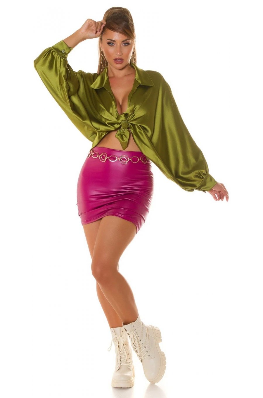 Camasa dama crop oversize verde kaki Kamoky Camasa dama crop oversize verde kaki Kamoky 3 - jojofashion.ro
