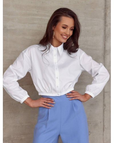 Camasi dama, Camasa dama crop, alba, cu maneca lunga, Nora - jojofashion.ro