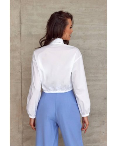 Camasi dama, Camasa dama crop, alba, cu maneca lunga, Nora - jojofashion.ro