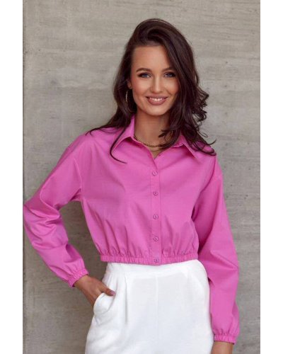Camasi dama, Camasa dama crop, roz fucsia, cu maneca lunga, Nora - jojofashion.ro