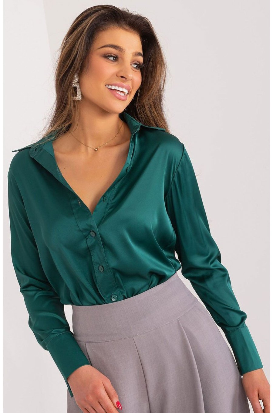 Camasa dama eleganta, din bumbac satinat, verde smarald, Ludmilla Camasa dama eleganta, din bumbac satinat, verde smarald, Ludmilla 1 - jojofashion.ro