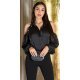 Camasa dama eleganta, din satin, neagra, cu maneca lunga si umerii goi, Banou 2 - jojofashion.ro