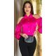 Camasa dama eleganta, din satin, roz ciclam, cu maneca lunga si umerii goi, Banou 2 - jojofashion.ro