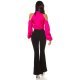 Camasa dama eleganta, din satin, roz ciclam, cu maneca lunga si umerii goi, Banou 5 - jojofashion.ro