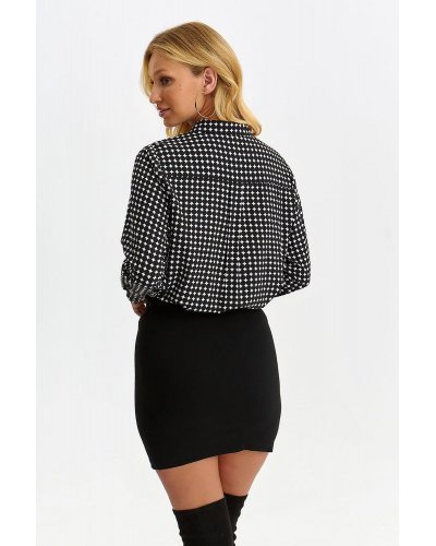 Camasi dama, Camasa dama eleganta, neagra cu print alb, cu maneca larga, Kaylynn - jojofashion.ro
