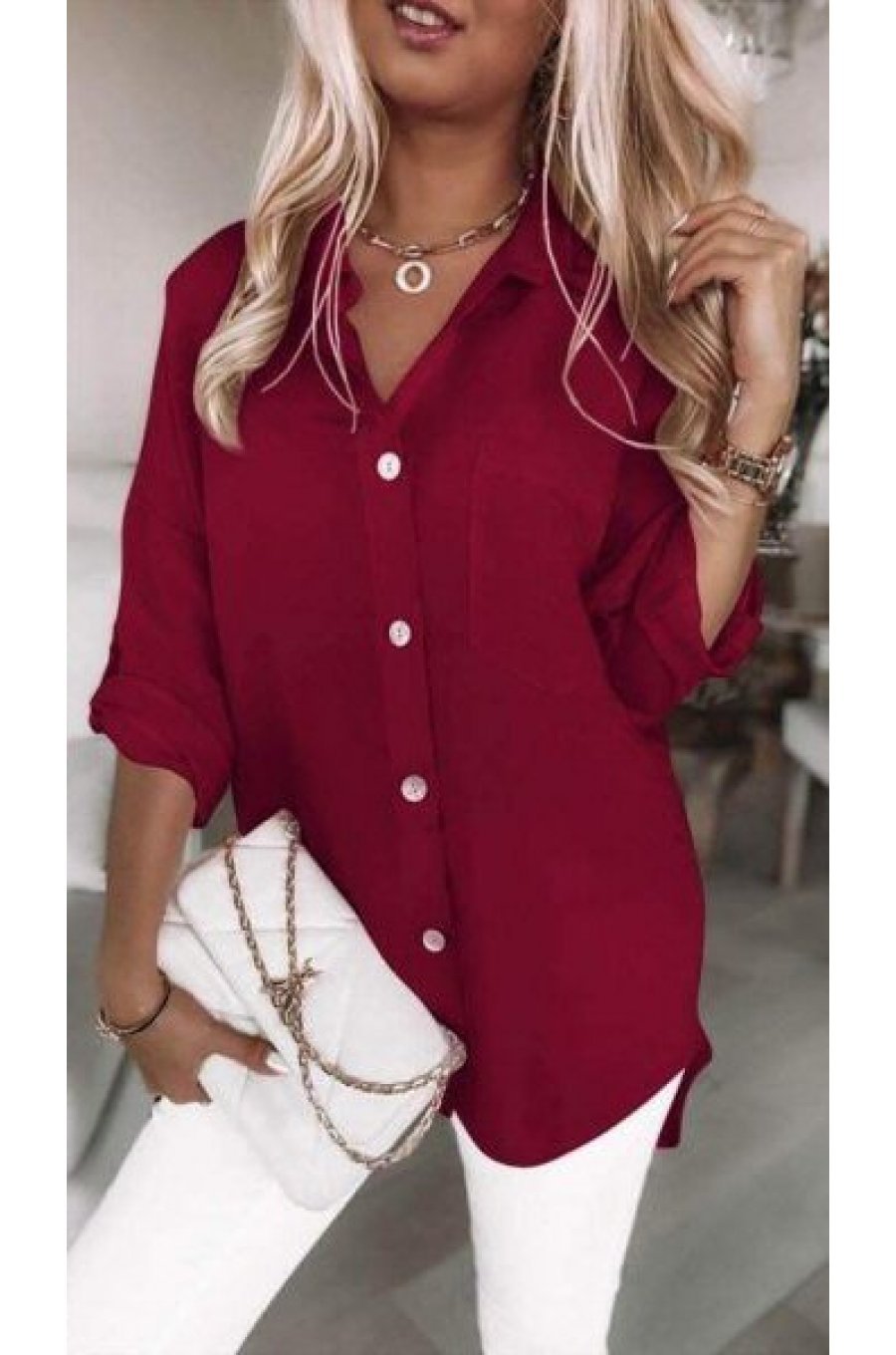 Camasa dama oversize, din voal, burgundy, asimetrica, cu maneca lunga, Fiorella 1 - jojofashion.ro