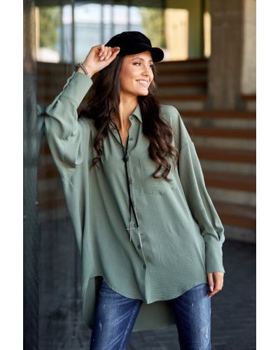 Camasi dama, Camasa dama oversize, kaki, cu maneca lunga si nasturi, Ayline - jojofashion.ro