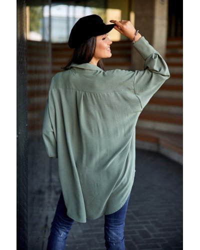Camasi dama, Camasa dama oversize, kaki, cu maneca lunga si nasturi, Ayline - jojofashion.ro