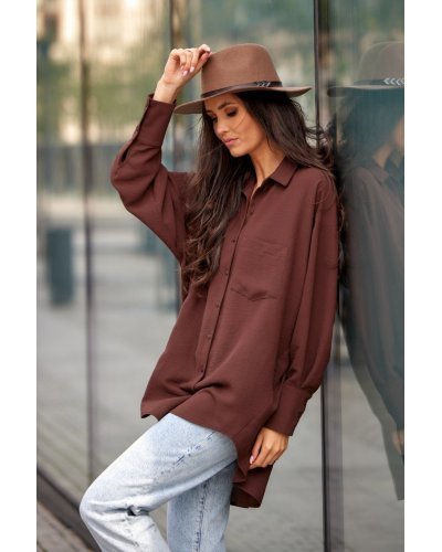 Camasi dama, Camasa dama oversize, maro, cu maneca lunga si nasturi, Ayline - jojofashion.ro