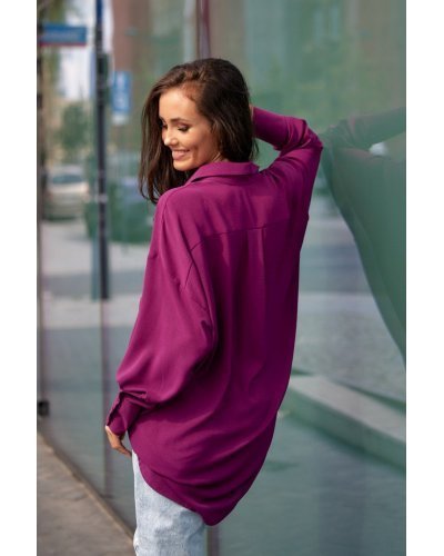 Camasi dama, Camasa dama oversize, mov pruna, cu maneca lunga si nasturi, Ayline - jojofashion.ro