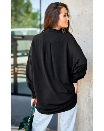 Camasi dama, Camasa dama oversize, neagra, cu maneca lunga si nasturi, Ayline - jojofashion.ro