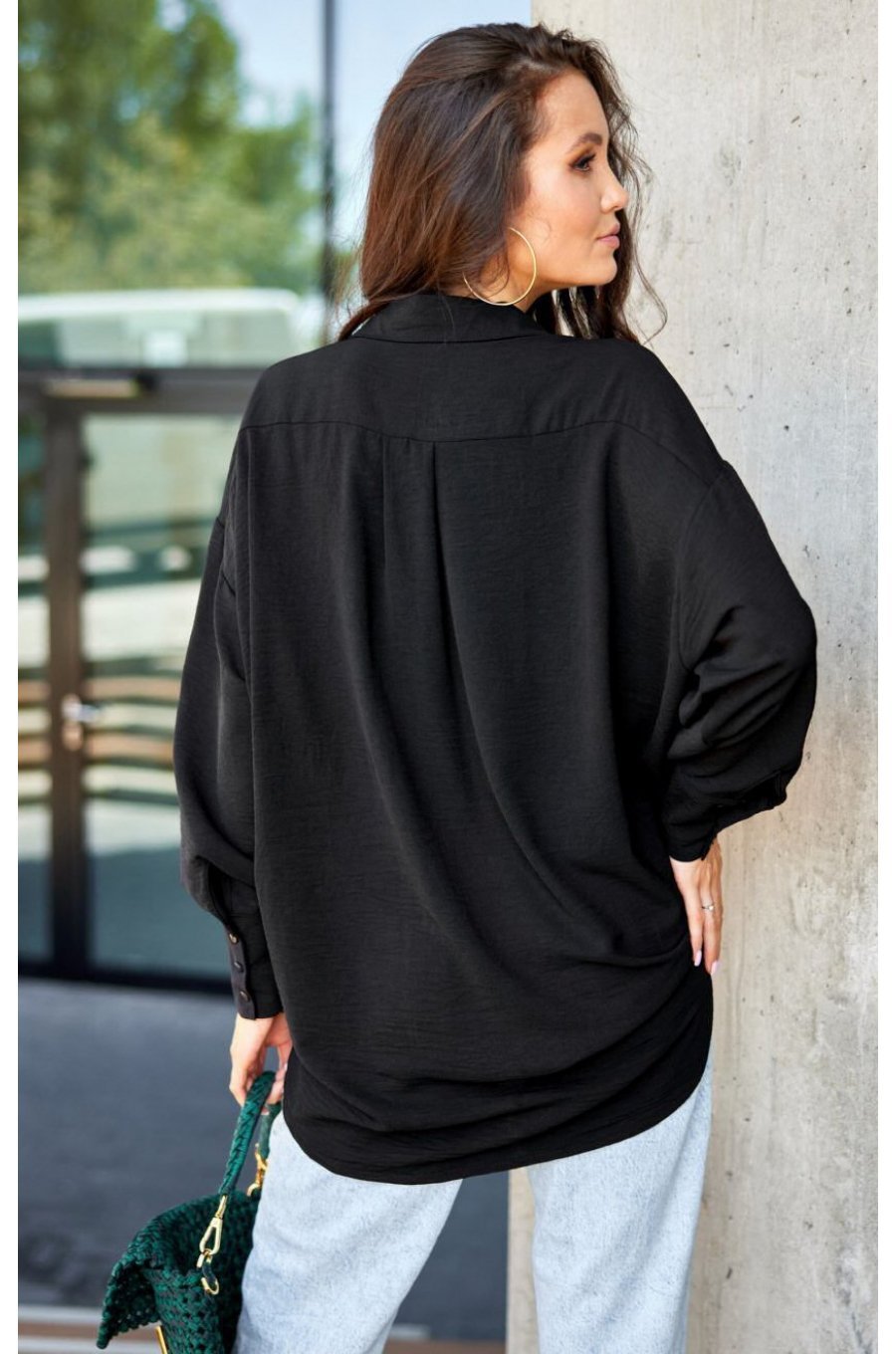 Camasa dama oversize, neagra, cu maneca lunga si nasturi, Ayline 2 - jojofashion.ro