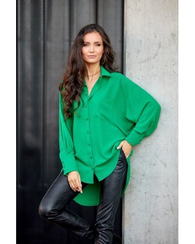 Camasi dama, Camasa dama oversize, verde, cu maneca lunga si nasturi, Ayline - jojofashion.ro