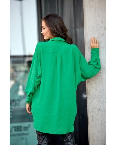 Camasi dama, Camasa dama oversize, verde, cu maneca lunga si nasturi, Ayline - jojofashion.ro