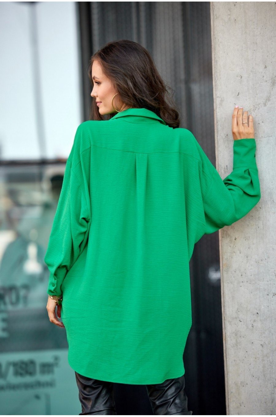 Camasa dama oversize, verde, cu maneca lunga si nasturi, Ayline Camasa dama oversize, verde, cu maneca lunga si nasturi, Ayline 2 - jojofashion.ro