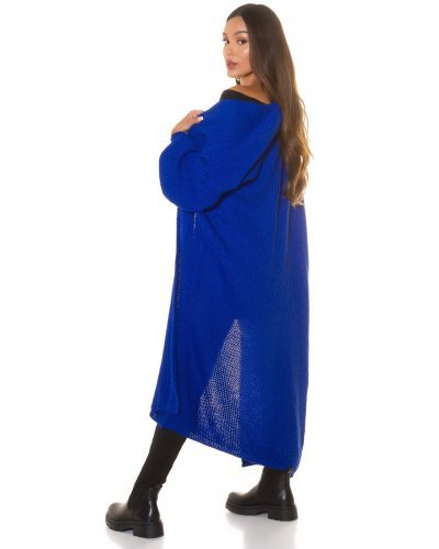 Pulovere dama, Pulover dama tricotat albastru electric oversize Hlytt - jojofashion.ro