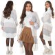Cardigan dama casual, oversize, midi, bej cu dungi gri, Louanne 6 - jojofashion.ro