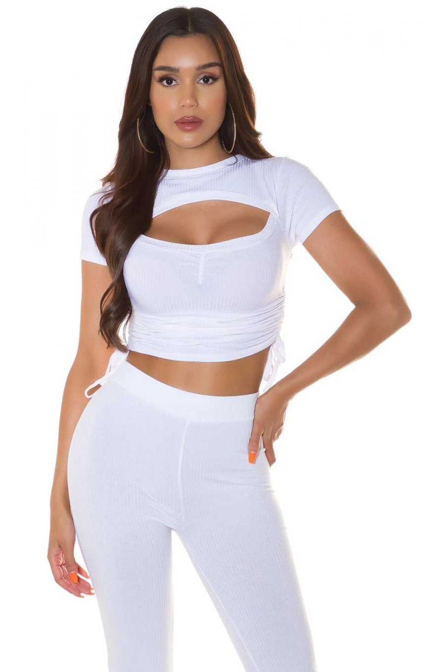 Crop top dama alb vascoza cu siret Andriela 1 - jojofashion.ro