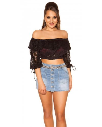 Crop top dama dantela neagra cu umerii goi Kathleen Crop top dama dantela neagra cu umerii goi Kathleen - jojofashion.ro