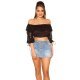 Crop top dama dantela neagra cu umerii goi Kathleen Crop top dama dantela neagra cu umerii goi Kathleen 2 - jojofashion.ro
