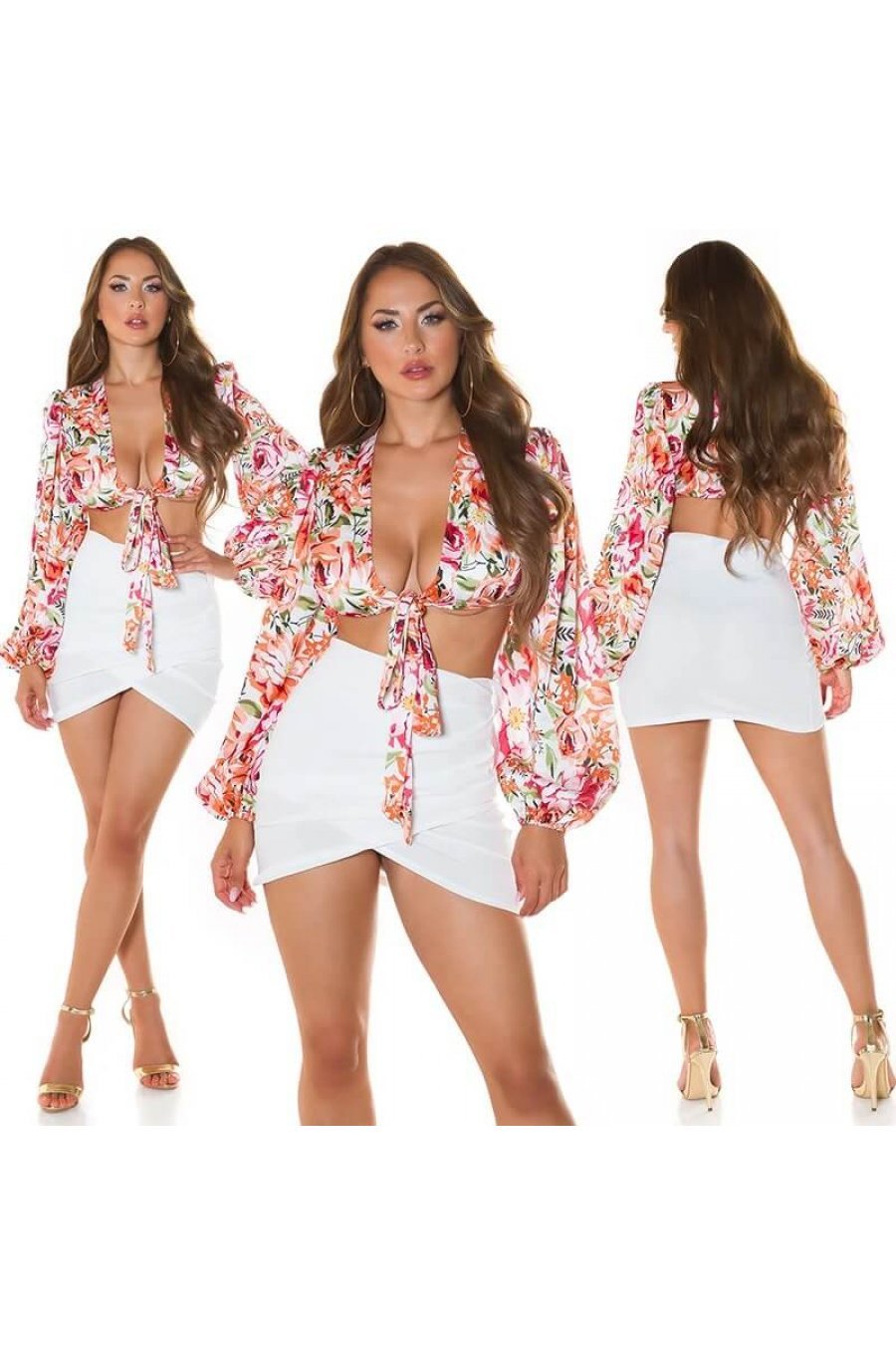 Crop top dama de vara alb cu flori multicolore Katalyne Crop top dama de vara alb cu flori multicolore Katalyne 5 - jojofashion.ro