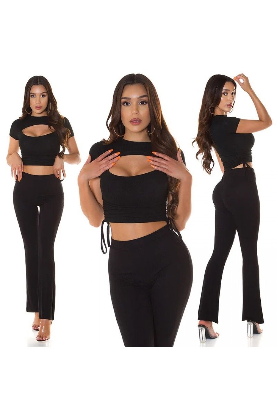 Crop top dama negru vascoza cu siret Andriela 5 - jojofashion.ro