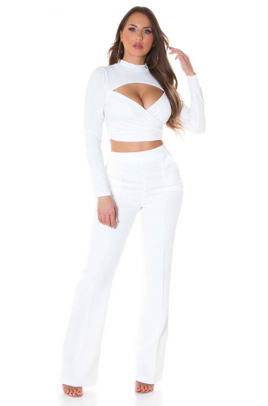 Crop top dama petrecut cu maneci lungi alb Amena 3 - jojofashion.ro