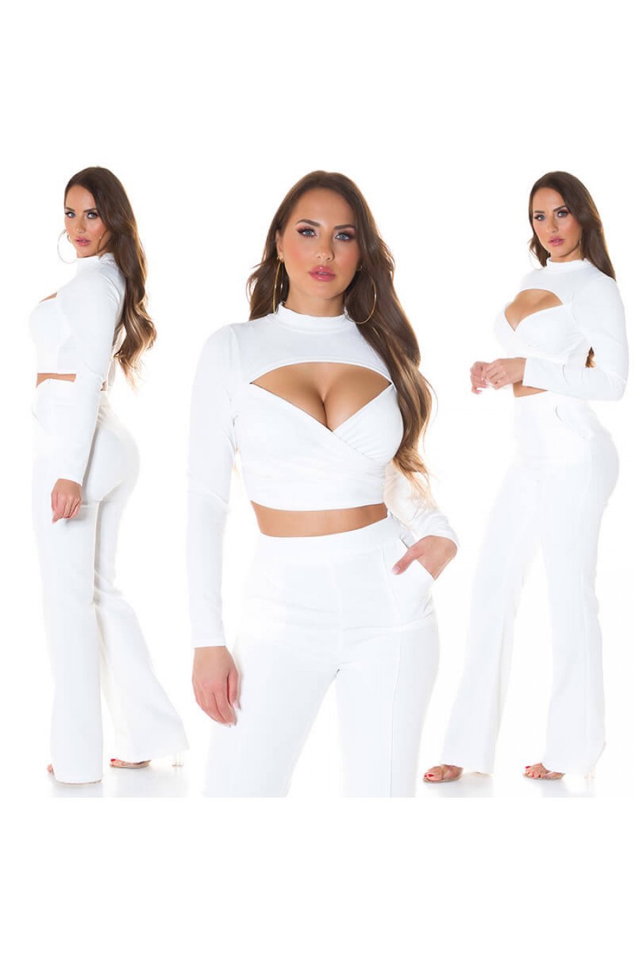 Crop top dama petrecut cu maneci lungi alb Amena 5 - jojofashion.ro