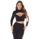 Crop top dama petrecut cu maneci lungi negru Amena 2 - jojofashion.ro