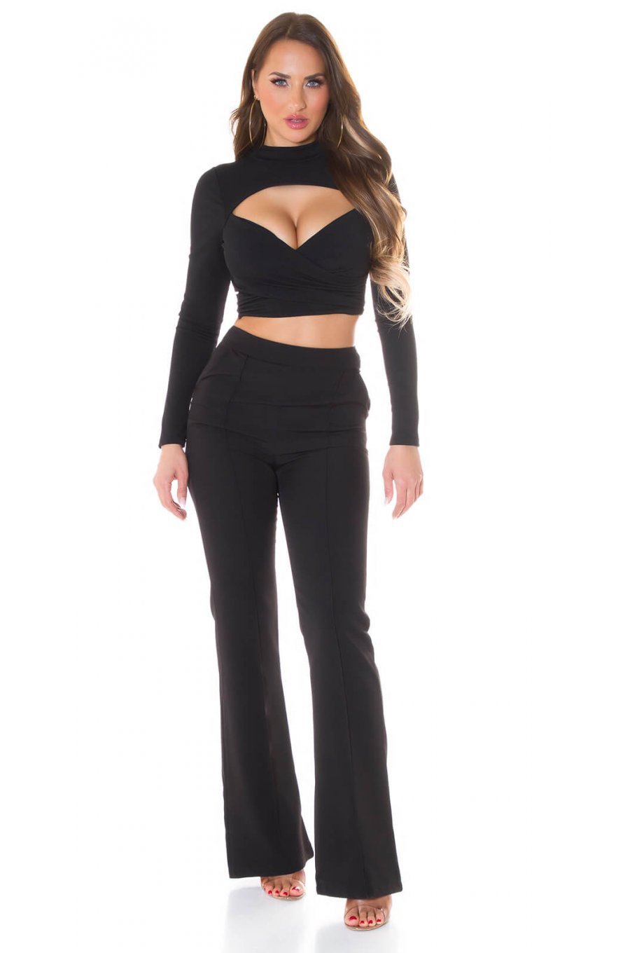 Crop top dama petrecut cu maneci lungi negru Amena 3 - jojofashion.ro