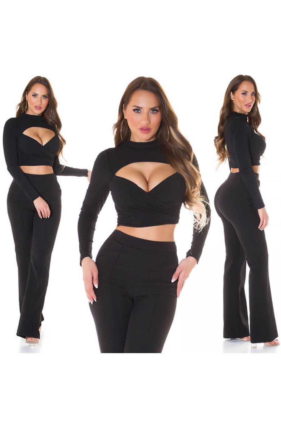 Crop top dama petrecut cu maneci lungi negru Amena 5 - jojofashion.ro