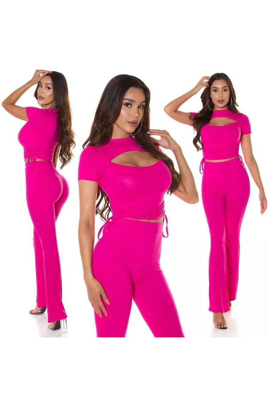 Crop top dama vascoza roz ciclam cu siret Andriela 5 - jojofashion.ro