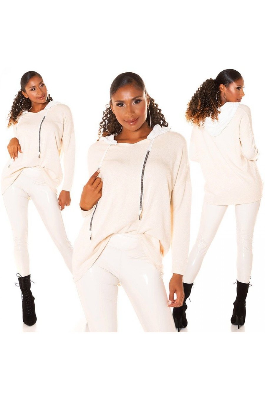 Pulover dama casual bej oversize cu gluga Lassiger Pulover dama casual bej oversize cu gluga Lassiger 5 - jojofashion.ro