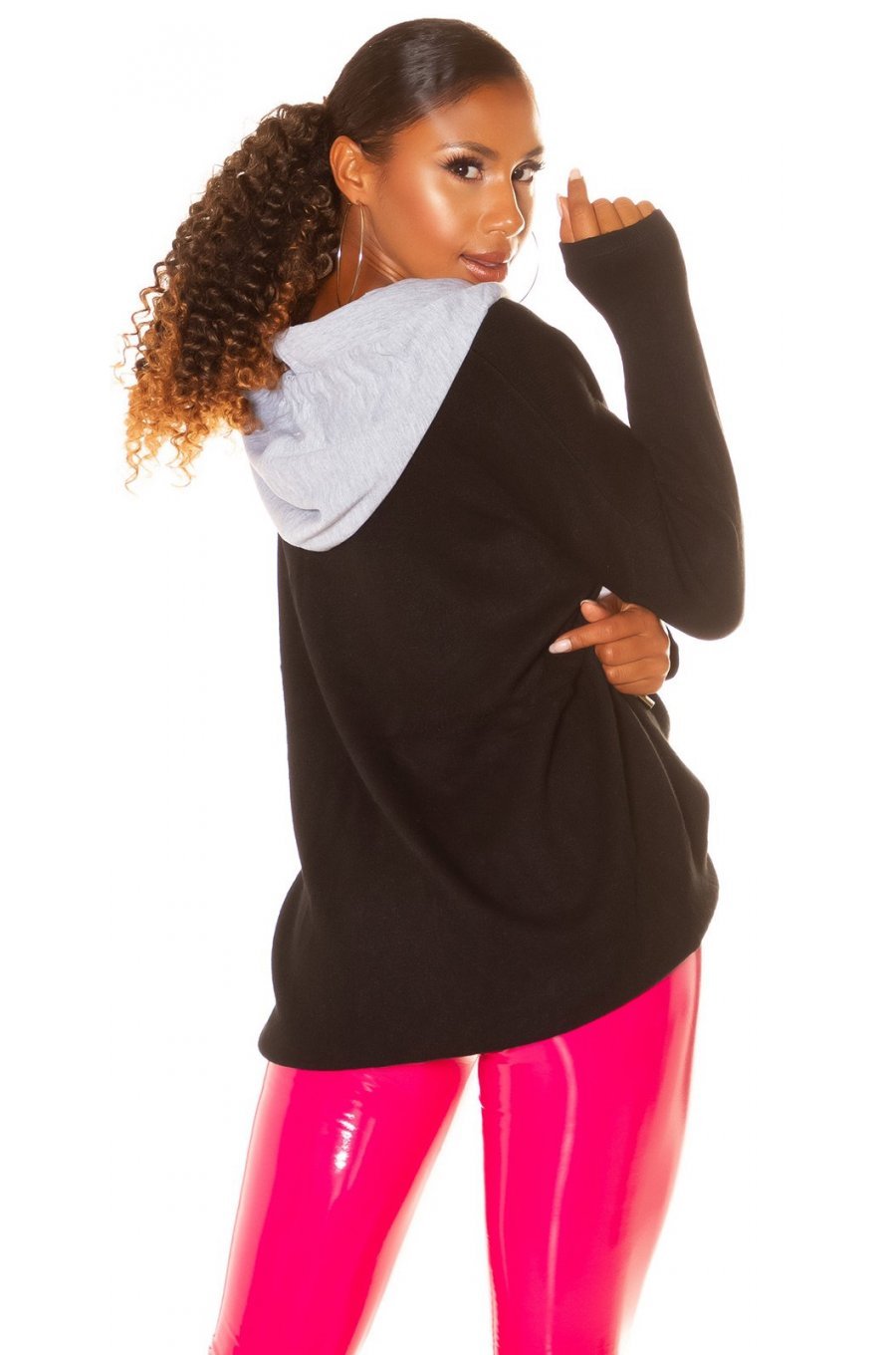 Pulover dama casual negru oversize cu gluga Lassiger Pulover dama casual negru oversize cu gluga Lassiger 2 - jojofashion.ro