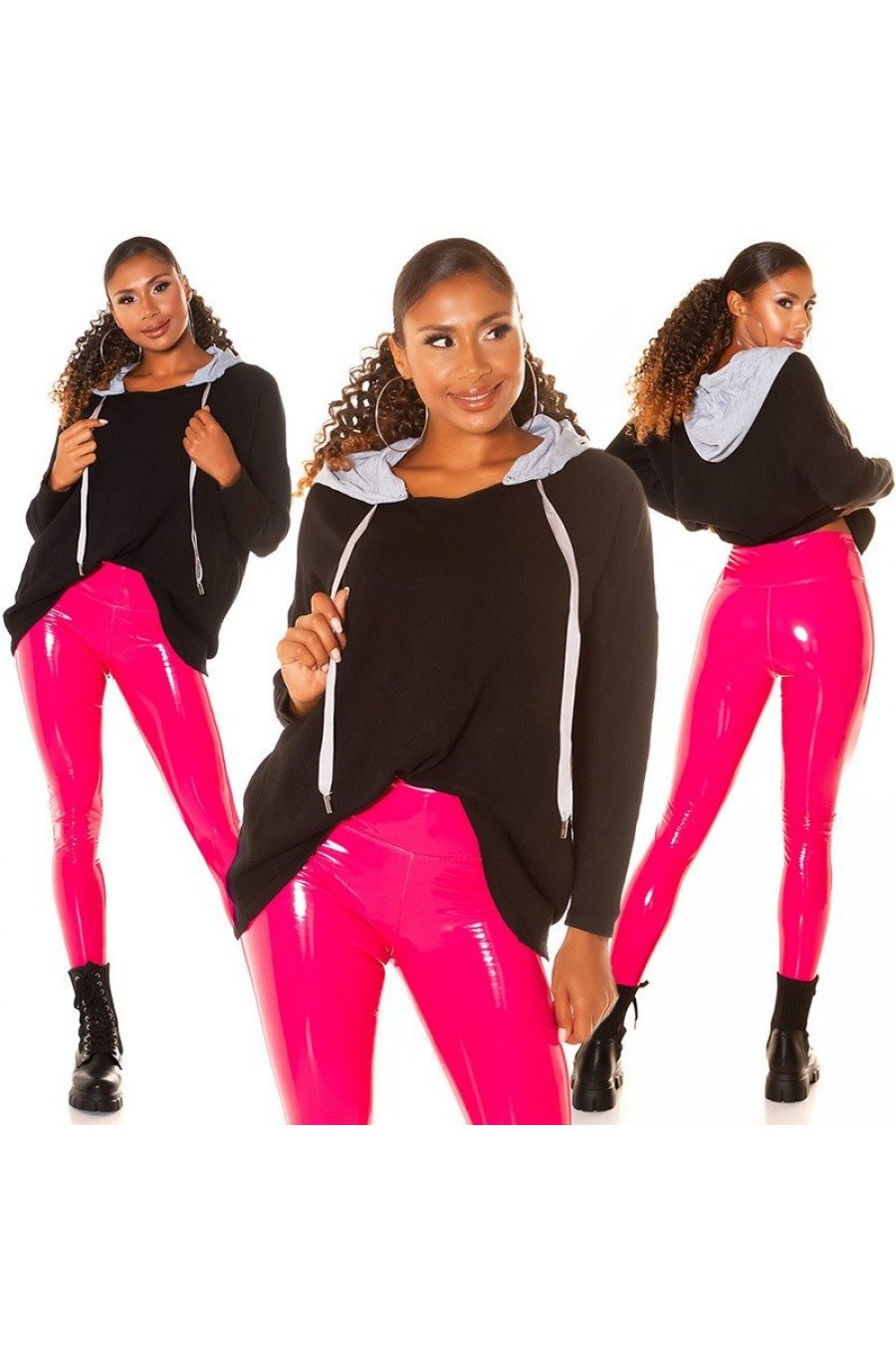 Pulover dama casual negru oversize cu gluga Lassiger Pulover dama casual negru oversize cu gluga Lassiger 6 - jojofashion.ro