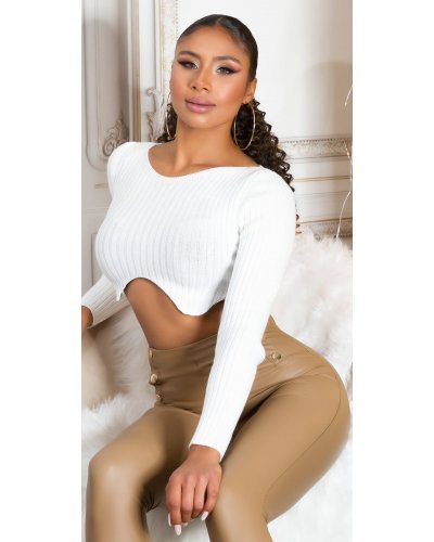 Pulover dama tricotat crop top alb Nathalie Pulover dama tricotat crop top alb Nathalie - jojofashion.ro