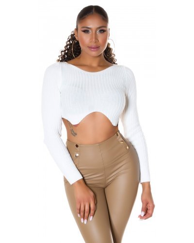 Pulover dama tricotat crop top alb Nathalie Pulover dama tricotat crop top alb Nathalie - jojofashion.ro