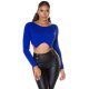 Pulover dama tricotat crop top albastru regal Nathalie 2 - jojofashion.ro