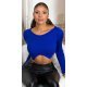 Pulover dama tricotat crop top albastru regal Nathalie 3 - jojofashion.ro