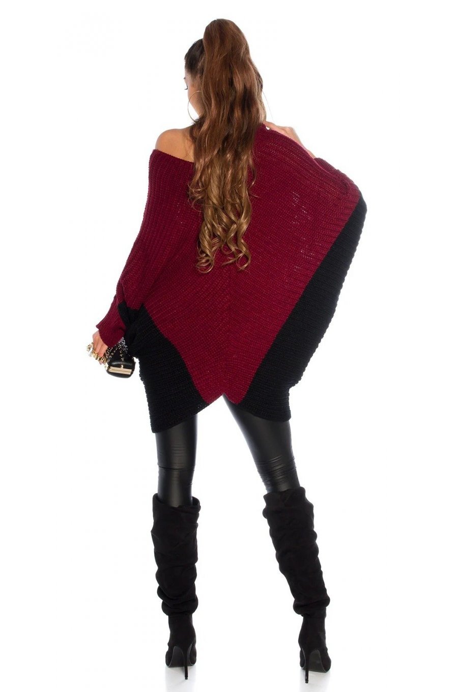 Pulover dama tricotat oversize burgundy negru Liliac Pulover dama tricotat oversize burgundy negru Liliac 4 - jojofashion.ro