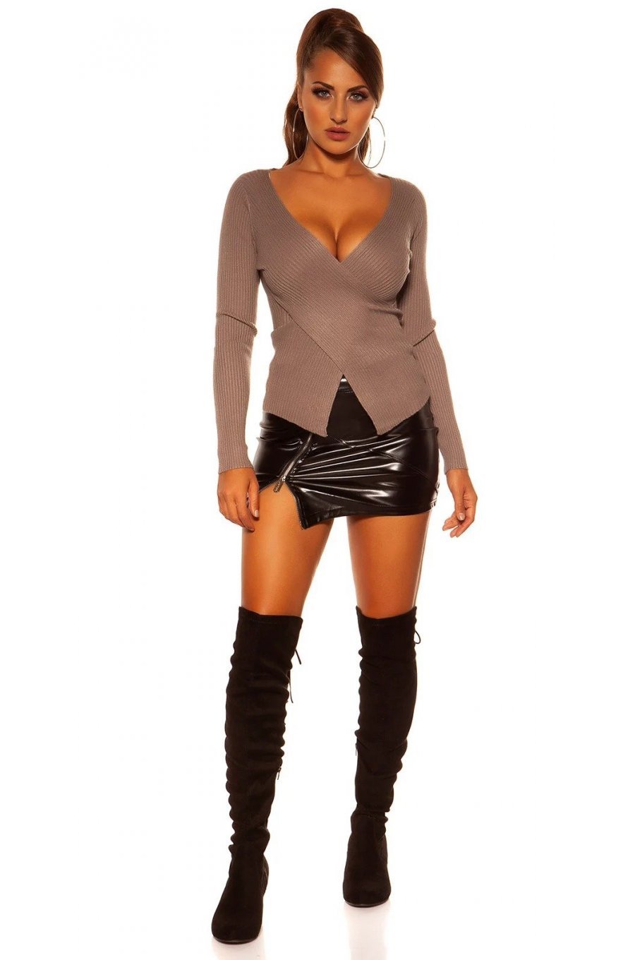 Pulover dama tricotat petrecut vascoza cappuccino Laylek Pulover dama tricotat petrecut vascoza cappuccino Laylek 3 - jojofashion.ro