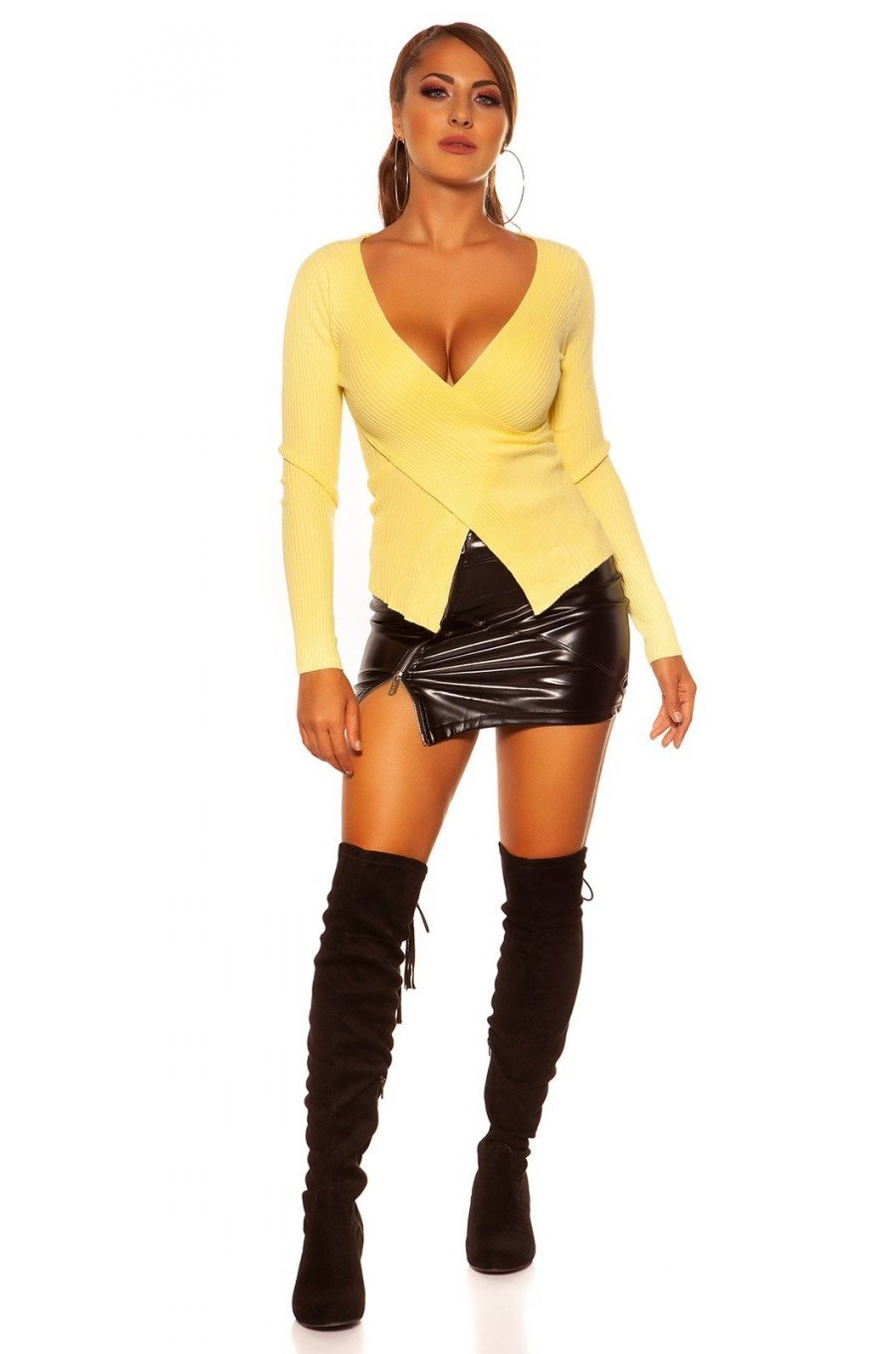 Pulover dama tricotat petrecut vascoza galbena Laylek Pulover dama tricotat petrecut vascoza galbena Laylek 4 - jojofashion.ro