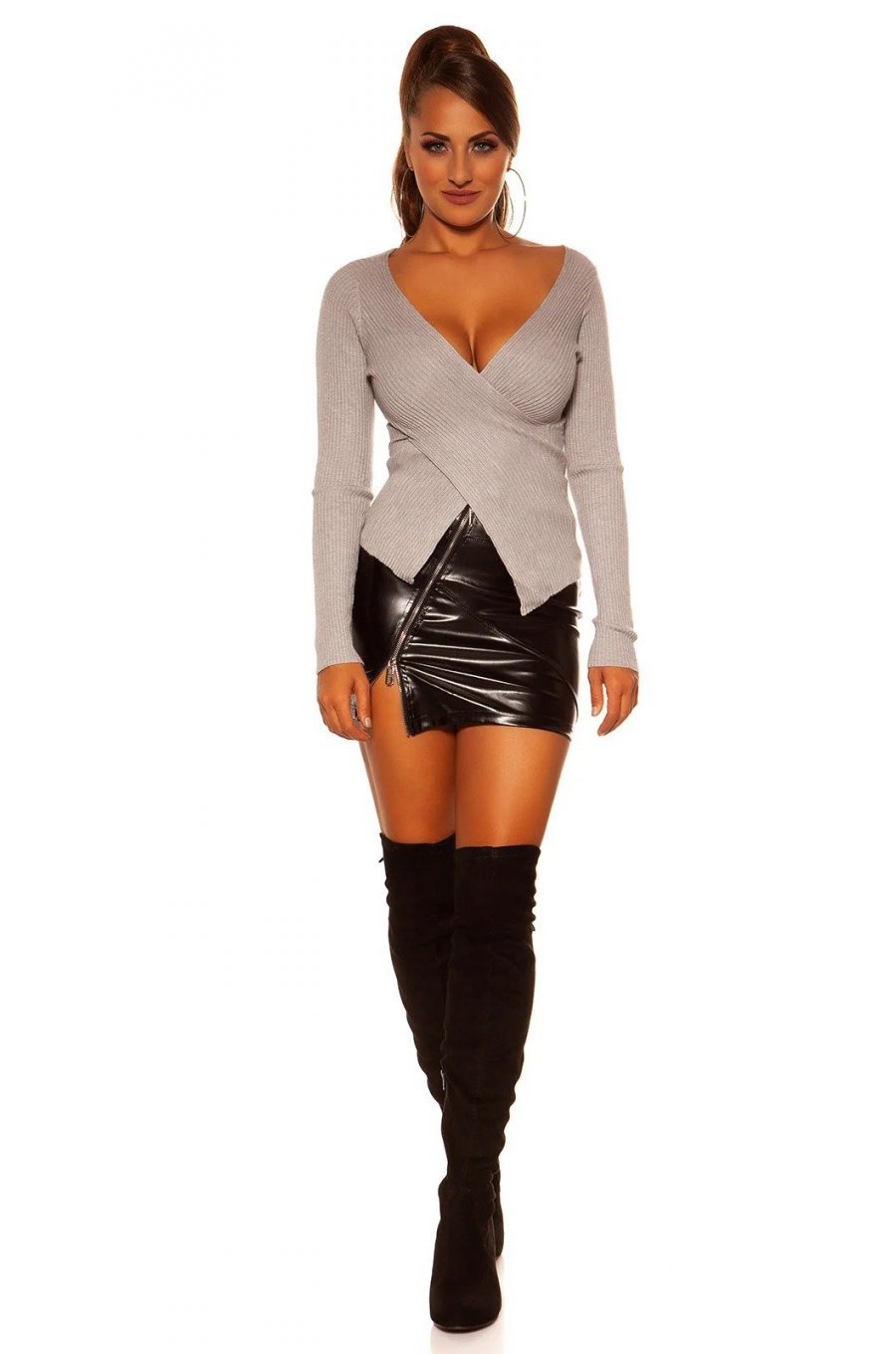 Pulover dama tricotat petrecut vascoza gri Laylek Pulover dama tricotat petrecut vascoza gri Laylek 5 - jojofashion.ro