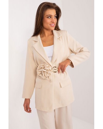 Sacou dama cu floare in talie, elegant, bej, Eshal Bluze dama, Sacou dama cu floare in talie, elegant, bej, Eshal - jojofashion.ro