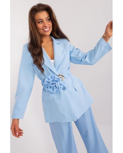 Sacou dama cu floare in talie, elegant, bleu, Eshal Bluze dama, Sacou dama cu floare in talie, elegant, bleu, Eshal - jojofashion.ro
