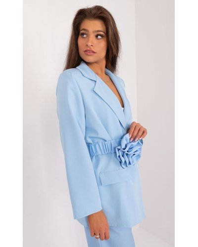 Sacou dama cu floare in talie, elegant, bleu, Eshal Bluze dama, Sacou dama cu floare in talie, elegant, bleu, Eshal - jojofashion.ro